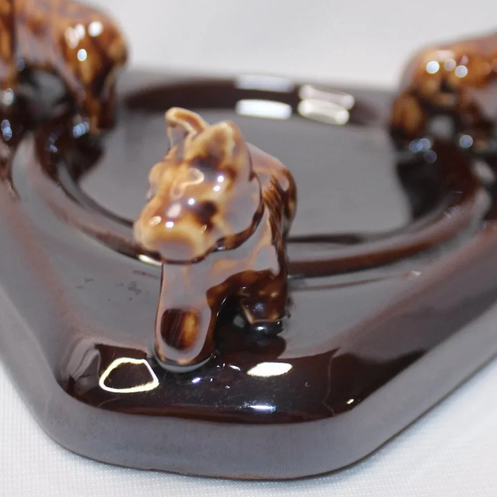 Vintage Trio Brown Scottish Terrier Dogs Ceramic Trinket Dish